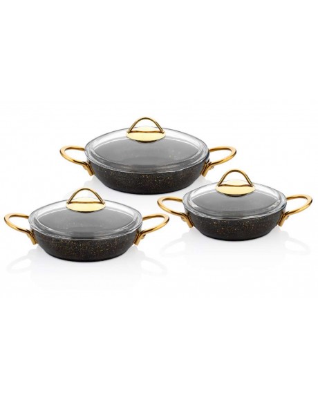 ÖZKENT GRANİT SAHAN 3'LÜ GRİ GOLD KULP TENCERE SETİ