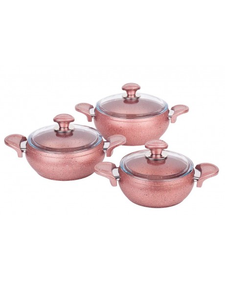 Özkent Güveç Granit 3'lü Tencere Set Rose Gold