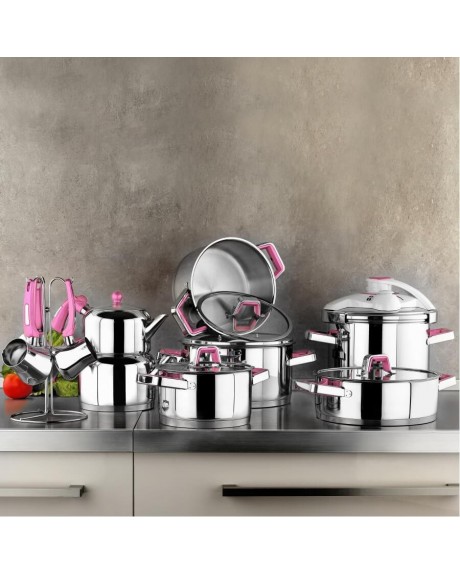 KÜTAHYA 18PRÇ SİLİNDİR TENCERE SETİ PEMBE